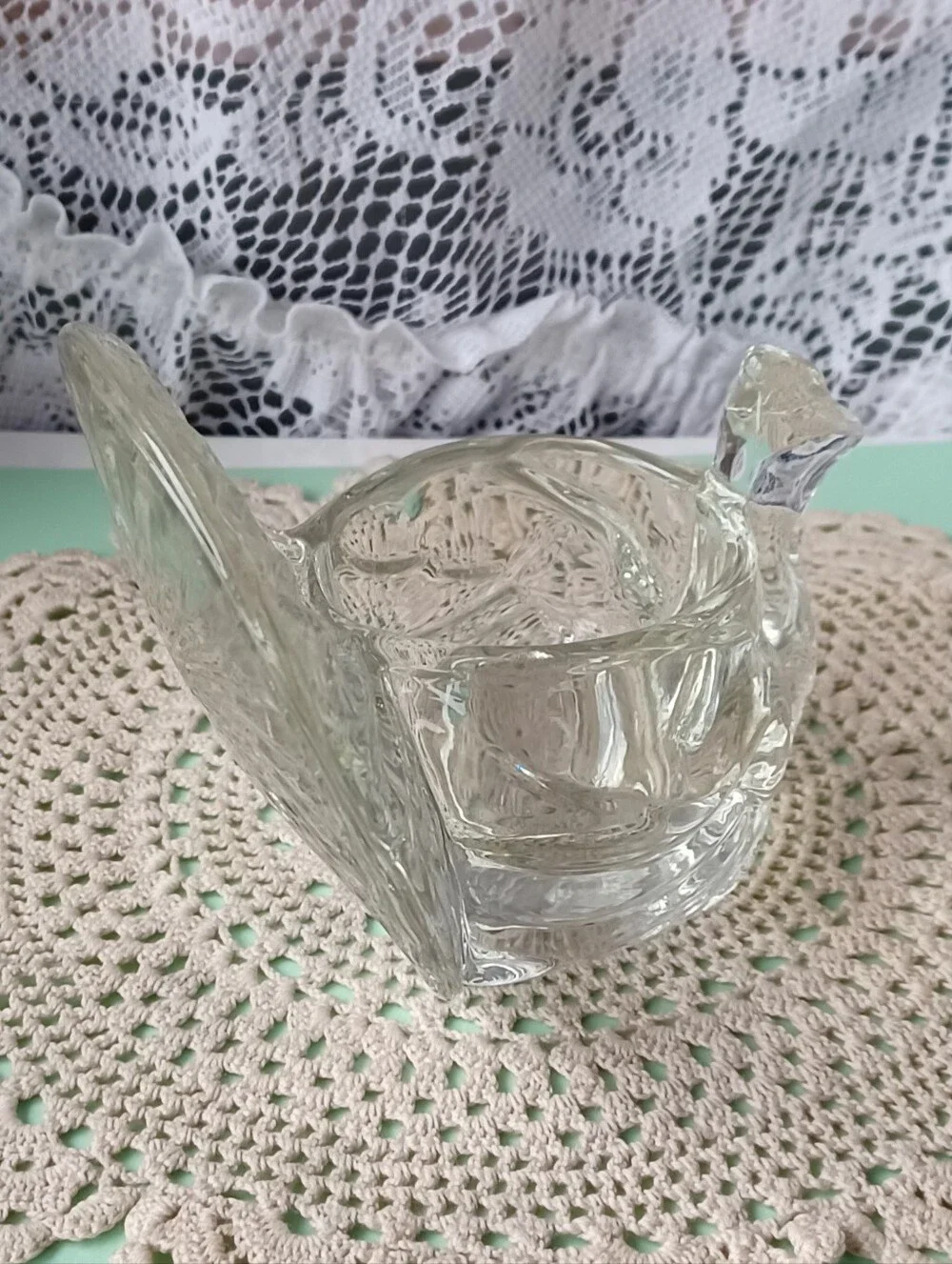 VTG 1979 HOLIDAY SEASON AVON CLEAR GLASS TURKEY TEALIGHT/VOTIVE CANDLE HOLDER